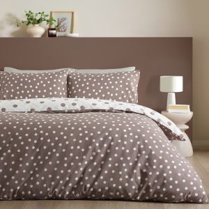 Bílé/tmavě hnědé povlečení na jednolůžko 135x200 cm Polka Dot – Catherine Lansfield