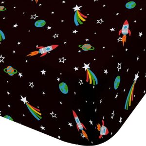 Černé napínací dětské prostěradlo na jednolůžko 90x190 cm Rainbow Rockets – Catherine Lansfield