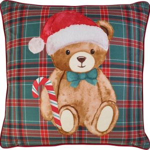 Dekorační polštář s vánočním motivem 45x45 cm Christmas Tartan Teddy Bear – Catherine Lansfield