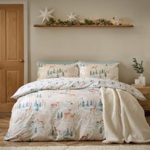 Flanelové povlečení na dvoulůžko v přírodní barvě 230x220 cm Brushed Christmas Deer – Catherine Lansfield