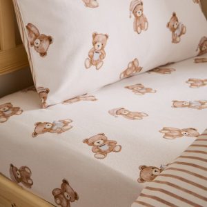 Krémové napínací flanelové dětské prostěradlo na jednolůžko 70x140 cm Brushed Teddy Bear – Catherine Lansfield