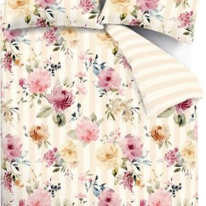 Krémové povlečení na dvoulůžko 200x200 cm Floral Stripe – Catherine Lansfield
