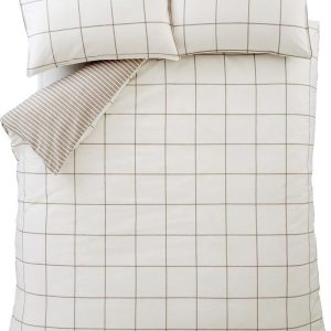 Krémové/taupe flanelové povlečení na dvoulůžko 200x200 cm Brushed Regal Check – Bianca