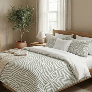 Šalvějově zelené povlečení na jednolůžko 200x140 cm Maze – Mijolnir