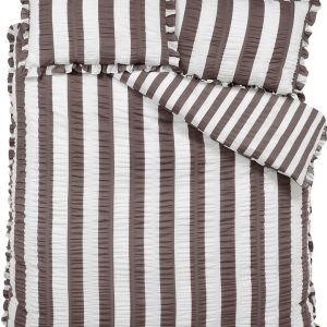 Tmavě hnědé povlečení na dvoulůžko 220x230 cm Seersucker Frill Stripe – Catherine Lansfield