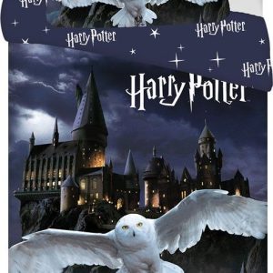 Tmavě modré/šedé bavlněné dětské povlečení na jednolůžko 200x140 cm Harry Potter "Hogwarts Night" – Jerry Fabrics