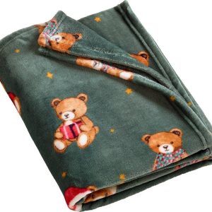 Tmavě zelená deka s vánočním motivem 170x130 cm Christmas Tartan Teddy Bear – Catherine Lansfield