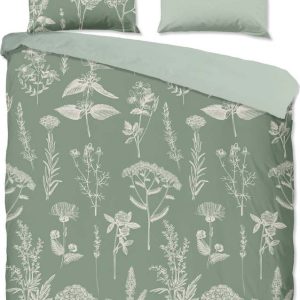 Zelené flanelové povlečení na dvoulůžko/prodloužené 200x220 cm Herbs – Good Morning