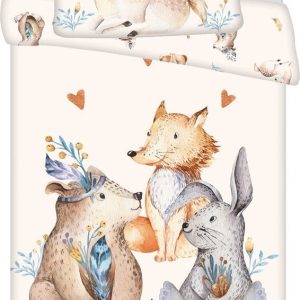 Béžové bavlněné dětské povlečení do postýlky 100x135 cm Animals "Woodland" – Jerry Fabrics