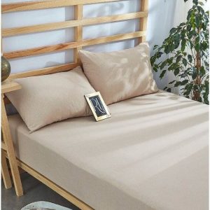 Béžové napínací bavlněné prostěradlo a povlak na polštář v sadě 180x200 cm – Mila Home