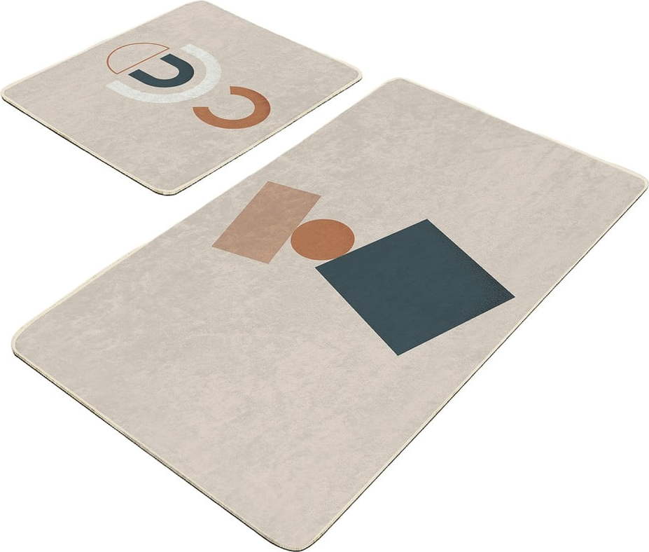 Béžové sametové koupelnové předložky v sadě 2 ks 60x100 cm Geometry Shapes – Mila Home