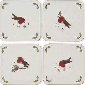 Béžové/šalvějově zelené podtácky v sadě 4 ks s vánočním motivem Robin's Retreat – Cooksmart ®