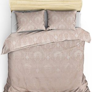 Béžový damaškový set přehozu a povlaků na polštář 240x260 cm Beste – Mijolnir