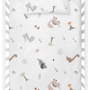 Bílé dětské povlečení do postýlky z bavlny Renforcé 100x150 cm Dinozor – Mijolnir