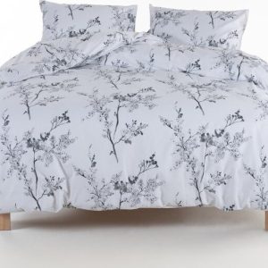 Bílé/šedé povlečení na jednolůžko z bavlny Renforcé 140x200 cm White Floral – Mila Home Luxury