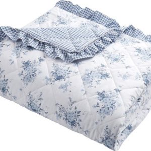 Bílo-modrý prošívaný přehoz 220x230 cm Lucie Floral Frill – Catherine Lansfield