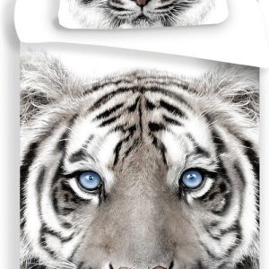 Bílo-šedé bavlněné dětské povlečení na jednolůžko 140x200 cm White Tiger – Jerry Fabrics