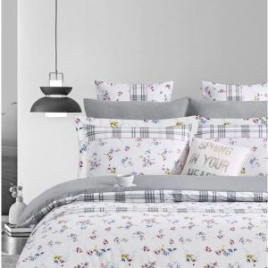 Bílo-šedé prodloužené povlečení na dvoulůžko z bavlny Renforcé s prostěradlem/4dílné 200x220 cm – Mila Home