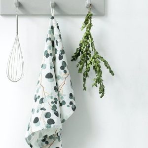 Bílo-zelená lněná utěrka Linen Tales Eucalyptus