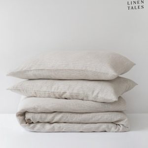 Bílobéžové lněné povlečení na dvoulůžko 200x200 cm – Linen Tales