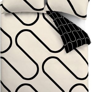 Černé/béžové povlečení na dvoulůžko/prodloužené 230x220 cm Linear Curve – Catherine Lansfield