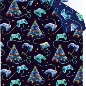 Černé/modré povlečení na dvoulůžko 200x200 cm Christmas Gamer – Catherine Lansfield