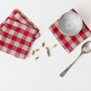 Červené látkové podtácky v sadě 4 ks Red Gingham – Linen Tales