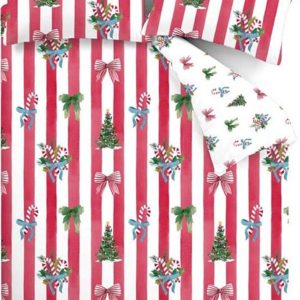 Červené/bílé povlečení na dvoulůžko/prodloužené 230x220 cm Christmas Stripe – Catherine Lansfield