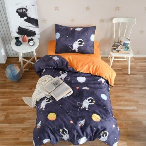 Dětské povlečení na jednolůžko v tmavě modré a oranžové barvě 140x200 cm Astron – Mijolnir