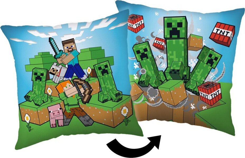 Dětský polštářek z mikroplyše 40x40 cm Minecraft Creeper Rush – Jerry Fabrics