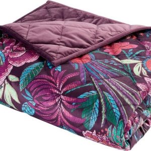 Fialový sametový prošívaný přehoz 220x230 cm Kate Floral – Catherine Lansfield