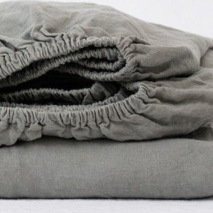 Khaki napínací lněné prostěradlo 140x200 cm – Linen Tales