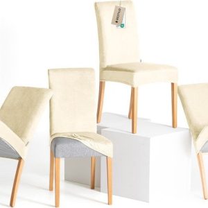 Krémové napínací potahy v sadě 4 ks na židli 48 cm Sento – Restilo