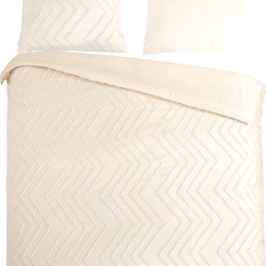 Krémové prodloužené povlečení na dvoulůžko z mikrovlákna 200x220 cm Pure Zigzag – Good Morning