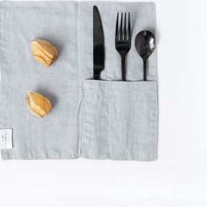 Lněná kapsa na příbor 2 ks 23x23 cm Light Grey – Linen Tales