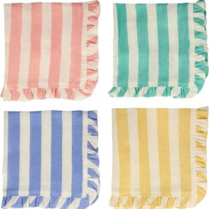 Lněné ubrousky v sadě 4 ks Stripe Ruffle – Meri Meri