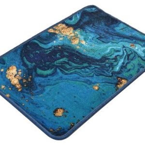 Modrá/ve zlaté barvě koupelnová předložka 60x40 cm Marbling - Foutastic