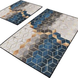 Modro-šedé koupelnové předložky v sadě 2 ks 60x100 cm Optic – Mila Home
