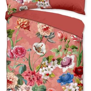 Oranžové povlečení na dvoulůžko z organické bavlny Descanso Flowery