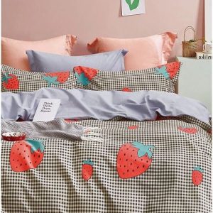 Prodloužené povlečení na jednolůžko z bavlny Renforcé s prostěradlem/3dílné 160x220 cm Strawberry – Mila Home