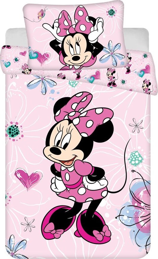 Růžové bavlněné dětské povlečení do postýlky 100x135 cm Minnie Flowers – Jerry Fabrics