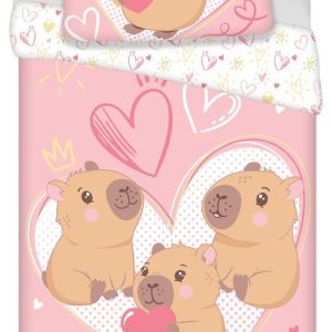 Růžové bavlněné dětské povlečení na jednolůžko 140x200 cm Kapybara Heart – Jerry Fabrics