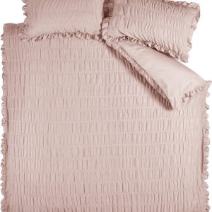Růžové krepové povlečení na dvoulůžko/prodloužené 230x220 cm Seersucker Frill – Catherine Lansfield