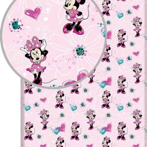 Růžové napínací bavlněné dětské prostěradlo 90x200 cm Minnie "Flowers" – Jerry Fabrics