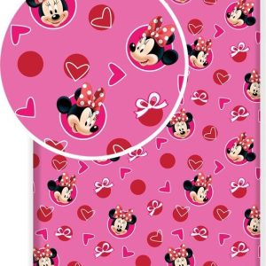Růžové napínací bavlněné dětské prostěradlo 90x200 cm Minnie "Hearts" – Jerry Fabrics