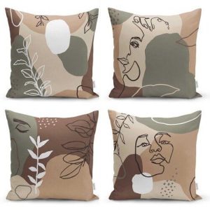 Sada 4 povlaků na polštáře Minimalist Cushion Covers Drawing Face