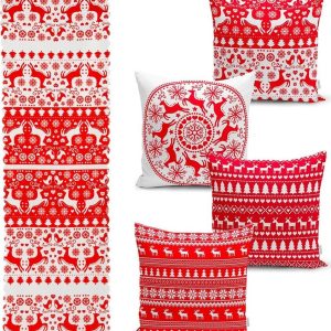 Sada 4 vánočních povlaků na polštář a běhounu na stůl Minimalist Cushion Covers Christmas