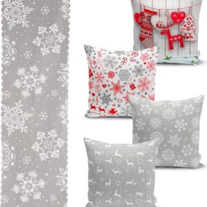 Sada 4 vánočních povlaků na polštář a běhounu na stůl Minimalist Cushion Covers Snowflakes