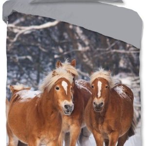 Šedé flanelové dětské povlečení na jednolůžko 140x200 cm Happy Horses – Good Morning