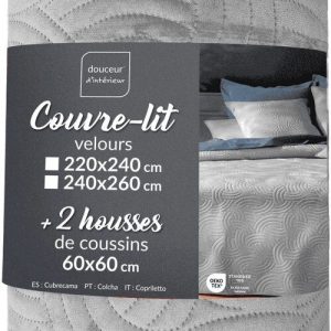 Šedý sametový set přehozu a povlaku na polštář 240x260 cm Solange – douceur d'intérieur